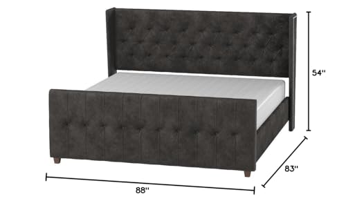 Jennifer Taylor Home David Collection Modern Upholstered Queen Size Size Bed Frame, Hand Tufted and Nailhead Trim, Silver Gray