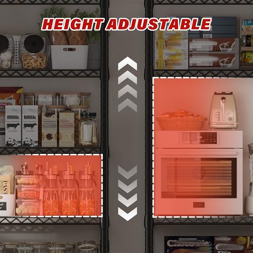 REIBII 60''W Storage Shelves, 4 Tier Steel Wire Shelving Unit on Wheels, 2500LBS Adjustable Metal Shelves for Kitchen, Pantry, Office, Garage, Closet, School Commercial Industrial Use