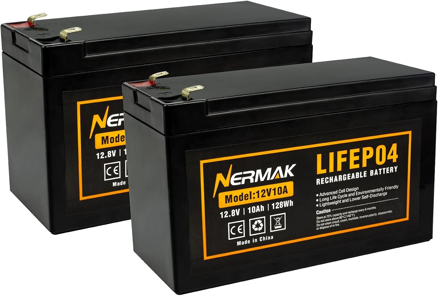 Nermak 2 Pack 12V 12Ah LiFePO4 Deep Cycle Battery, 2000+ Cycles Lithium Iron Phosphate Rechargeable Battery for Solar Power, Lighting, Power Wheels, Fish Finder, Scooters and More, Built-in 12A BMS
