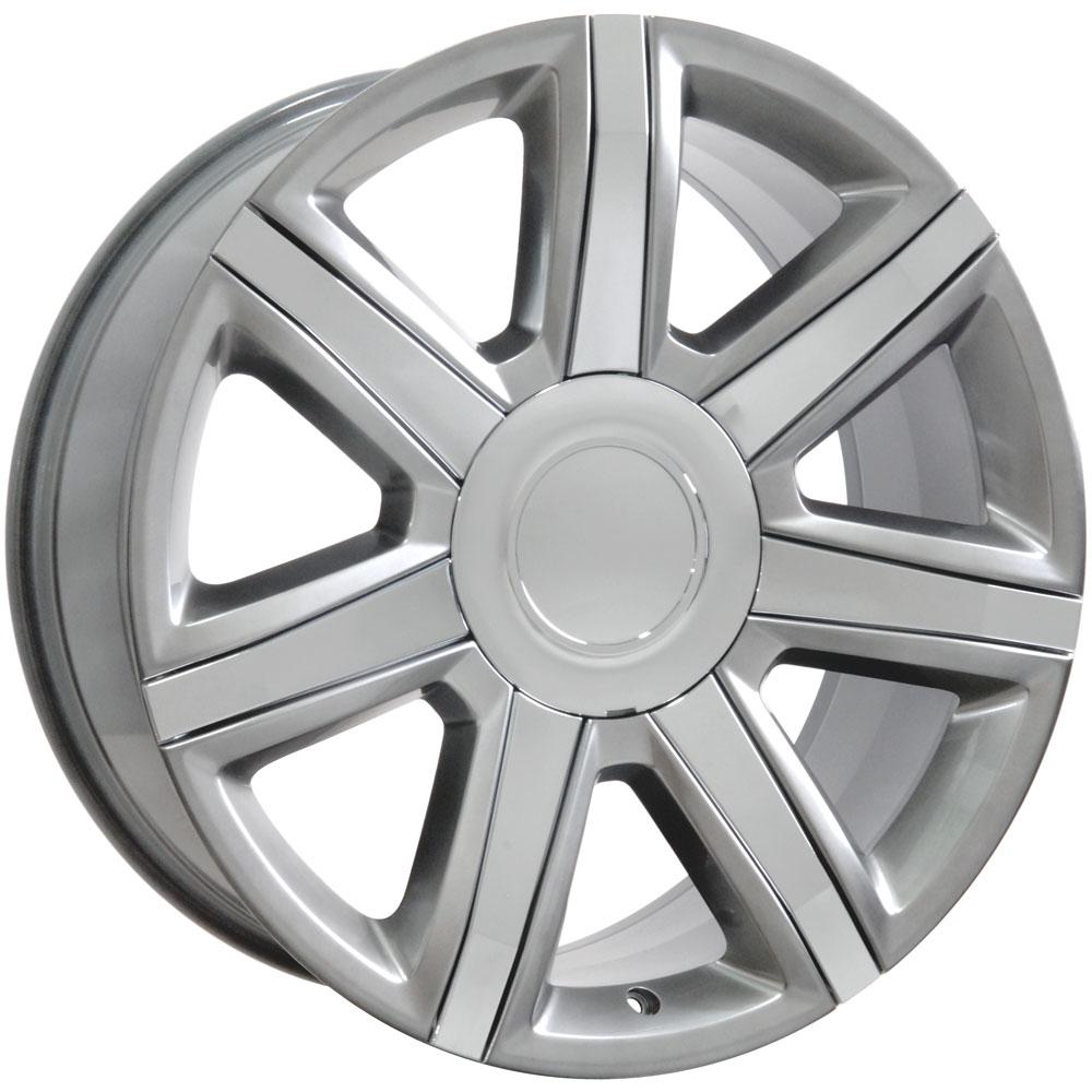 22 inch Hyper Black & Chrome Wheels, 285/45R22 Bridgestone Tires, TPMS & Lugs SET Fit GMC Chevy Cadillac Trucks and SUVs - Cadillac Escalade Style Rims