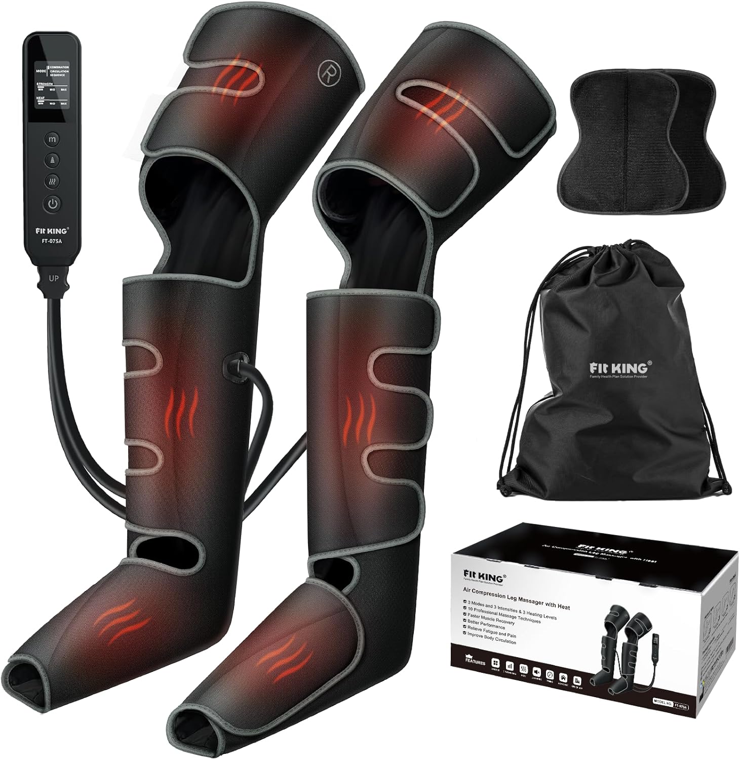 FIT KING Full Leg Massager with Heat, Air Compression Massager for Foot Calf & Thigh Muscle Relaxation and Recovery, Helpful for Pain Relief,Swelling, Edema and RLS, FSA-HSA Approved