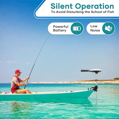 55lb Thrust Trolling Motor 8 Speed Electric Outboard Motor Kayak Motor with Adjustment 6-inch Extendable Handle, 30'' Shaft Length, LED Indicator, Transom Mounted for Kayak, Fishing Boat