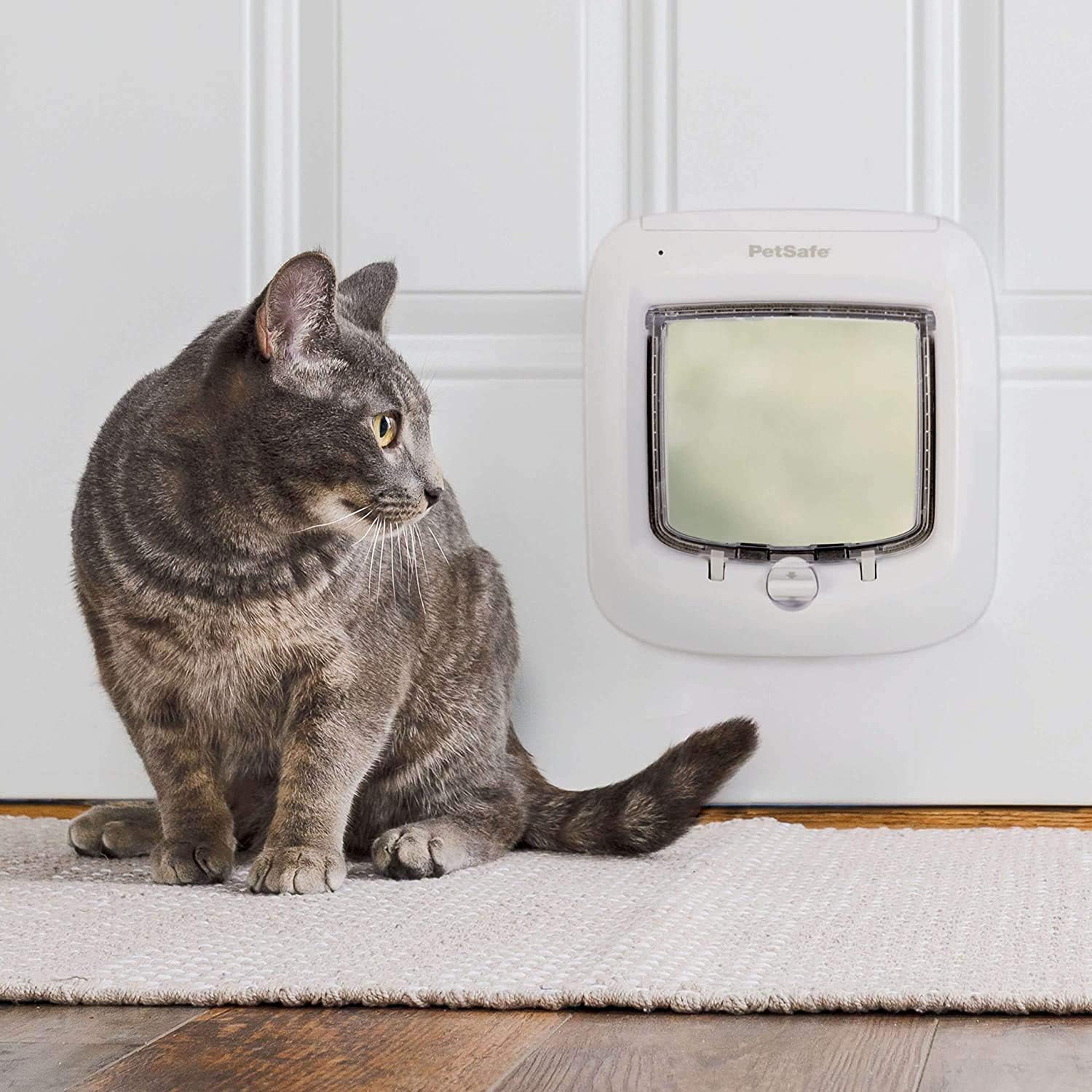 PetSafe Microchip Cat Door, Exterior or Interior Pet Door - Multi-User RFID Access Up To 40 Pets, 4-Way Locking, Weatherproof, DIY Easy Install, Hardware Kit; Privacy for Cat Litter Box or Pet Feeder
