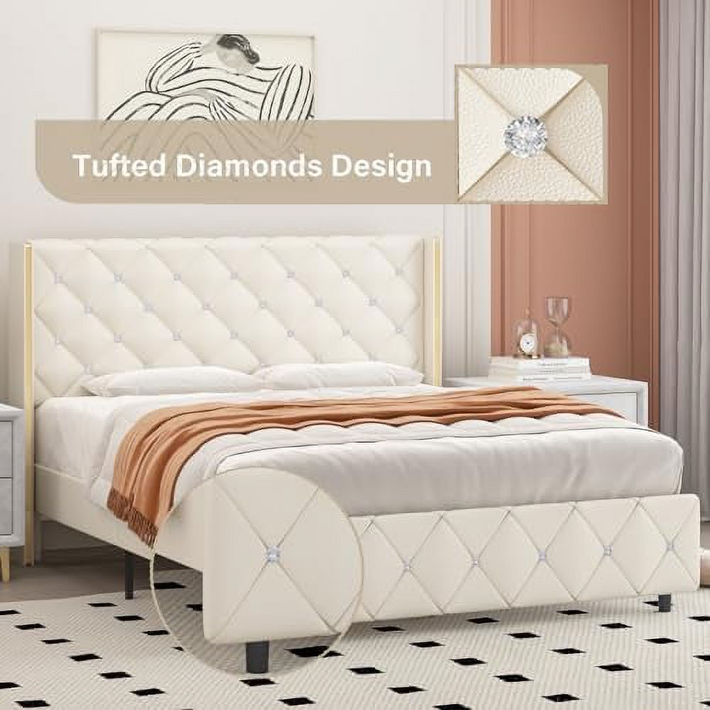 GEROBOOM Full Size Bed Frame  Upholstered Platform Bed with  Tufted Wingback Headboard and Footboard  Heavy Duty Mattress Foundation/Solid Wood Slats/Easy Assembly/No Box Spring Needed  B