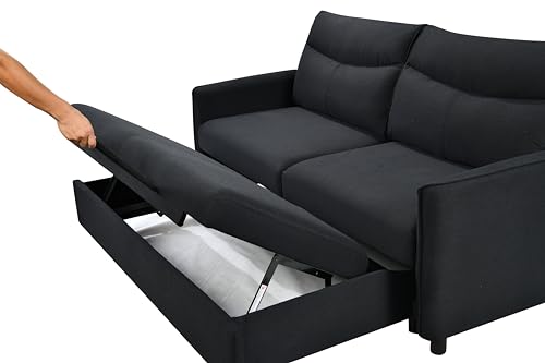 3 in 1 Convertible Sleeper Sofa Bed, Modern Fabric Loveseat Futon Sofa Couch Pullout Bed, Small Love Seat Lounge Sofa w/Reclining Backrest, Furniture for Living Room, Grey (Black)