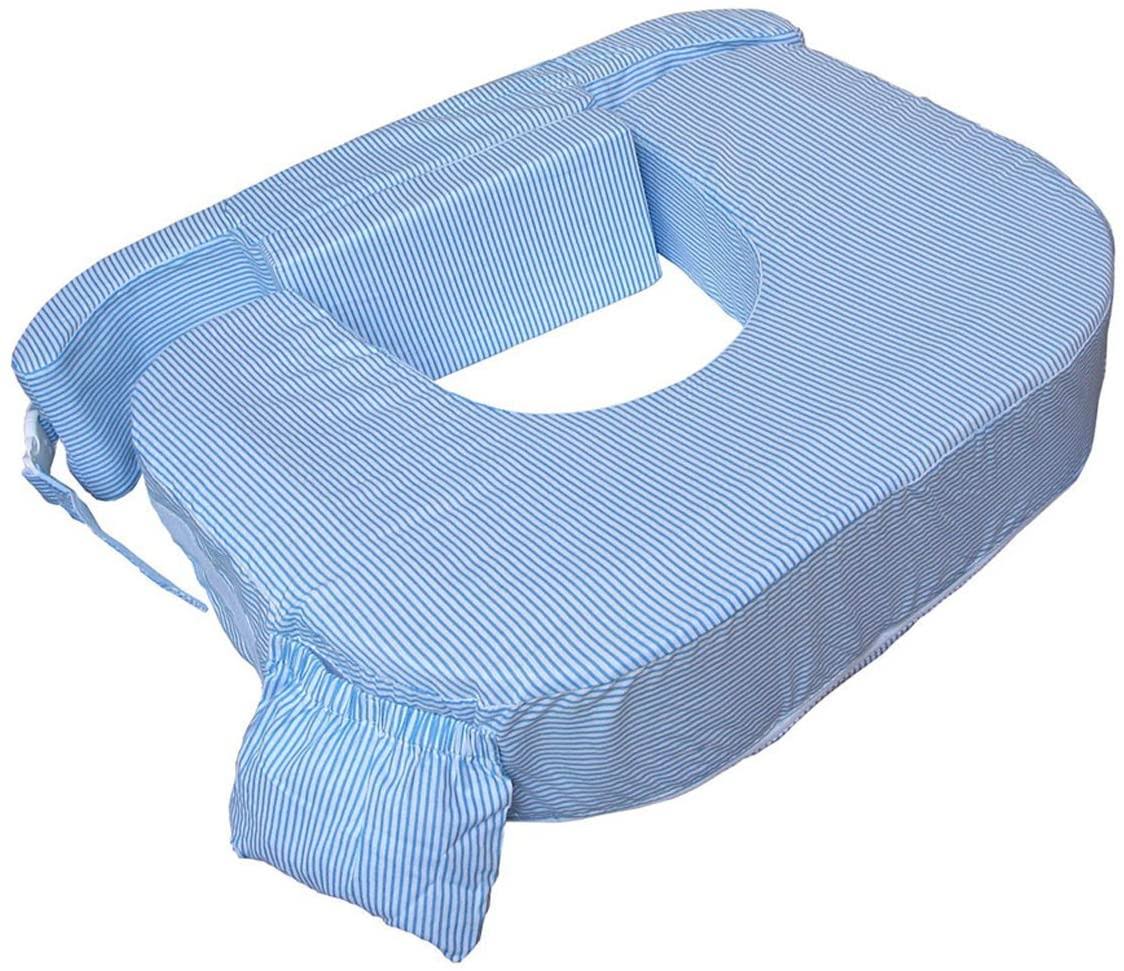 My Brest Friend Twin Breastfeeding Nursing Pillow, Blue White Stripes, 0027
