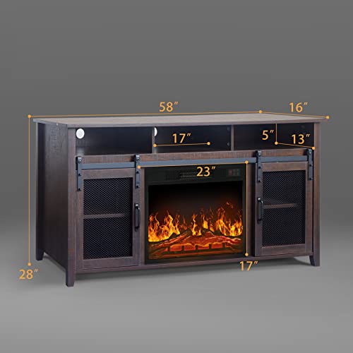 Fireplace TV Stand for TVs Up to 65",Entertainment Center Console Table with Open Storage Shelves & Cabinets,Media Furniture for Living Room,Remote Including(White Oak)