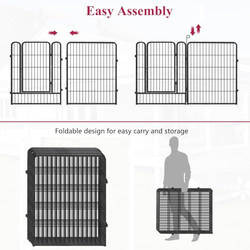Dog Playpen, 32inch 10 Panels Outdoor Dog Fence Indoor Dog Pen Anti-Rust Pet Puppy Pen Dog Exercise Pen with Lock for Medium Small Dogs, Portable Pet Fence for Yard RV Camping