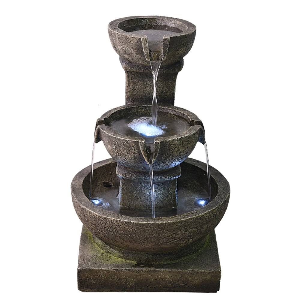 Outdoor Cascading Waterfall Fountain w/LED Light Home Water Fountain - Polyresin - Floor/Lighted - Grey