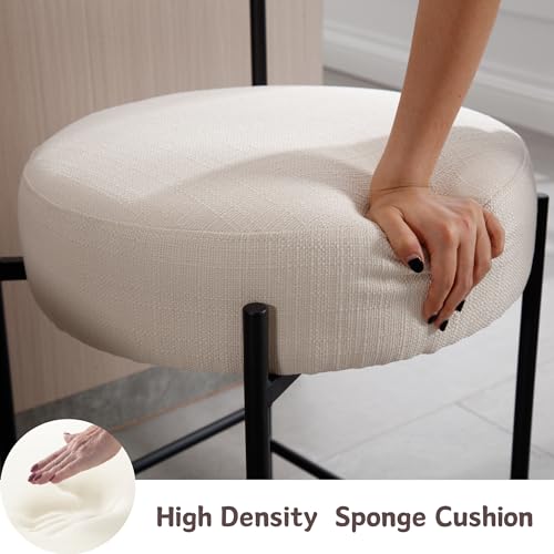 Shunzhi Modern Linen Fabric Dining Chairs Set of 2 Upholstered Dining Room Chairs with Round Seat, Kitchen Chairs Accent Side Chair with Barrel Back/Black Metal Legs for Kitchen/Dining Room, Beige