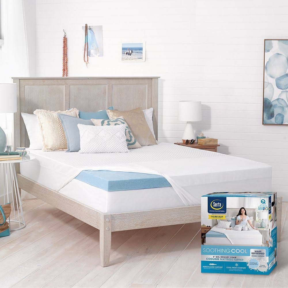 Serta 3-Inch Soothing Cool Gel Memory Foam Mattress Topper, White, King