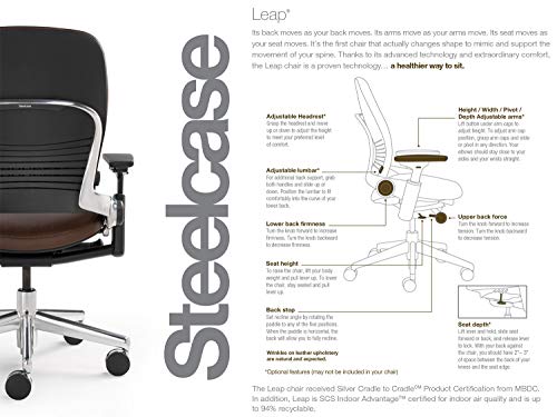 Steelcase Leap Chair in Buzz2 5G51 Sable Fabric with Headrest - 4-Way Highly Adjustable Arms - Platinum Frame and Base - Standard Carpet Casters