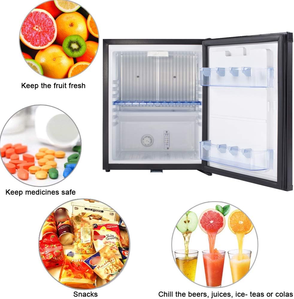 SMETA Mini Fridge No Noise: Absorption Refrigerator 12V/110V Portable for Dorm Office Truck Camper, with Lock, DC AC, 1.0 Cu.Ft, Black