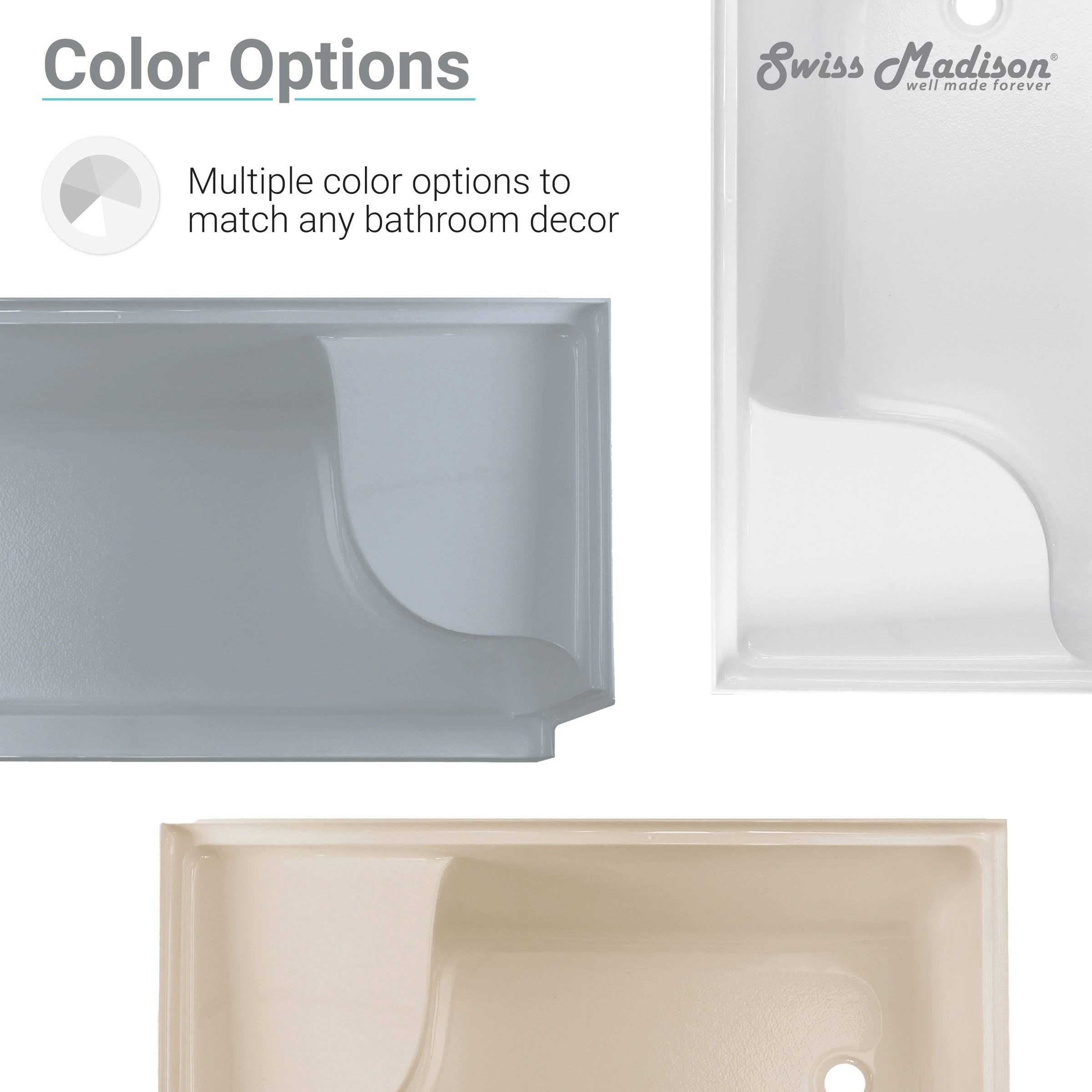 Aquatique 60 x 32 Single Threshold Shower Base with Left Hand Drain and Integral Right Hand Seat - Gray