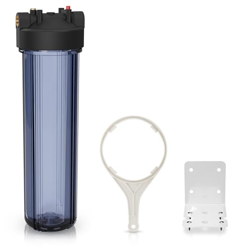 Max Water Whole House 20" x4.5" Purple Clear WH Water Filter Housing 1 inch Inlet/Outlet Ports Wrench and Bracket