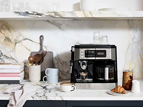 De'Longhi All-in-One Combination Coffee Maker & Espresso Machine + Advanced Adjustable Milk Frother for Cappuccino & Latte + Glass Coffee Pot 10-Cup, COM532M black