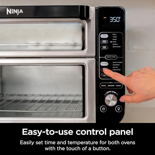 Ninja DCT401 12-in-1 Double Oven with FlexDoor, FlavorSeal & Smart Finish, Rapid Top Convection and Air Fry Bottom, Bake, Roast, Toast, Air Fry, Pizza and More, Stainless Steel (Renewed)