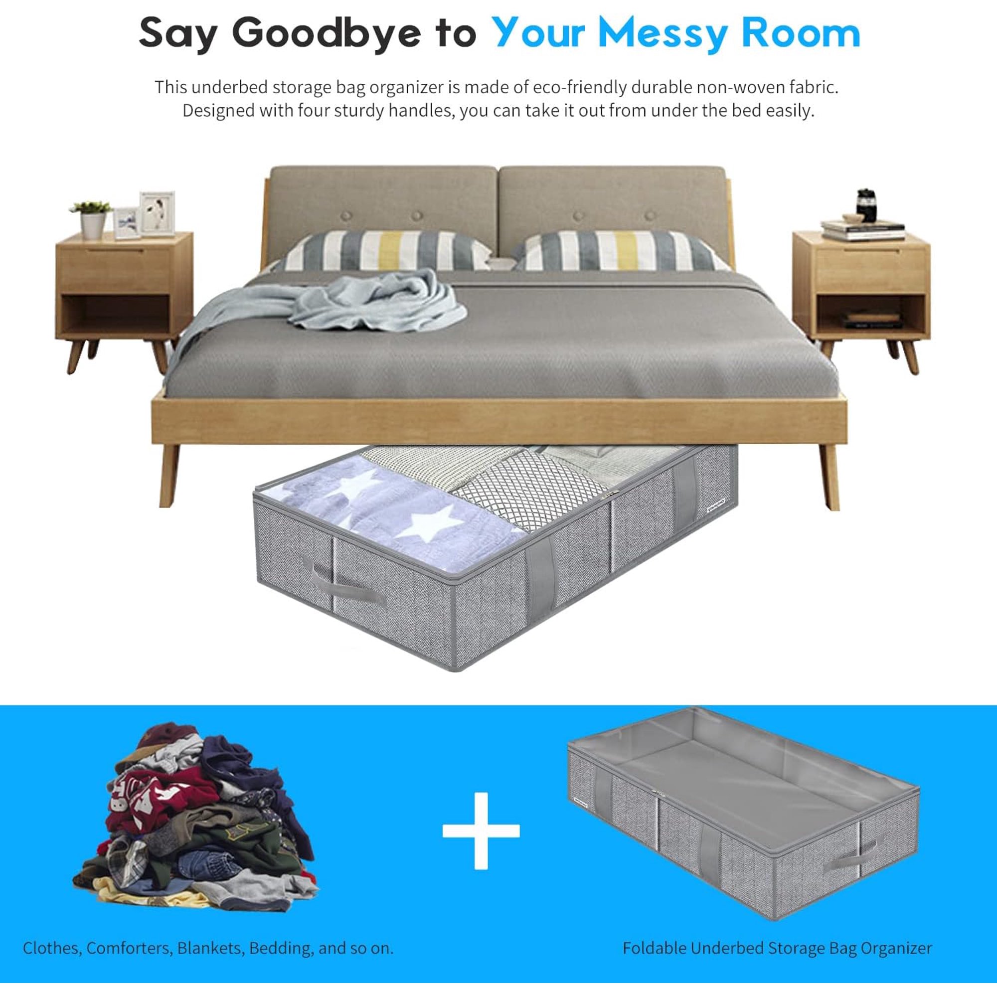 Foldable Underbed Bags - Blankets Clothes Comforters Storage Bag Breathable Zippered Organizer for Bedroom with Clear Window