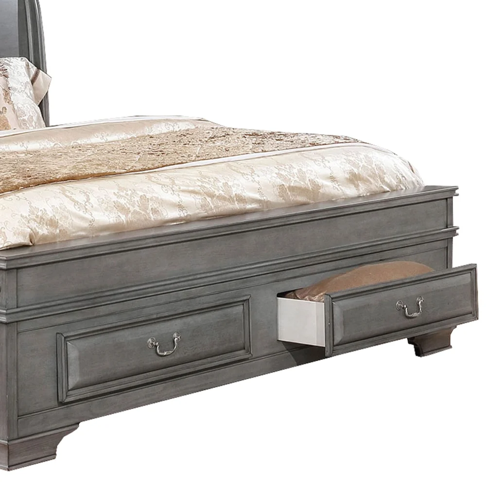 Wooden Queen Size Bed with Spacious Storage Drawers Gray- Saltoro Sherpi