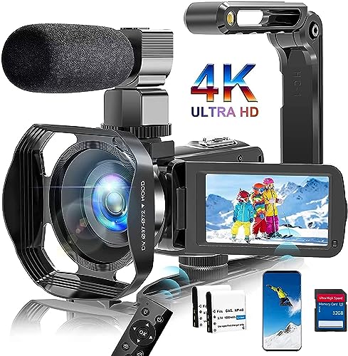 Dingetu Camcorder Video Camera 4K HD 48MP 18X Digital Zoom Camcorder Recorder 3" Touch Screen Vlogging Camera for YouTube IR Night Vision Camcorder with 2 Batteries, Remote Control, 32GB Card