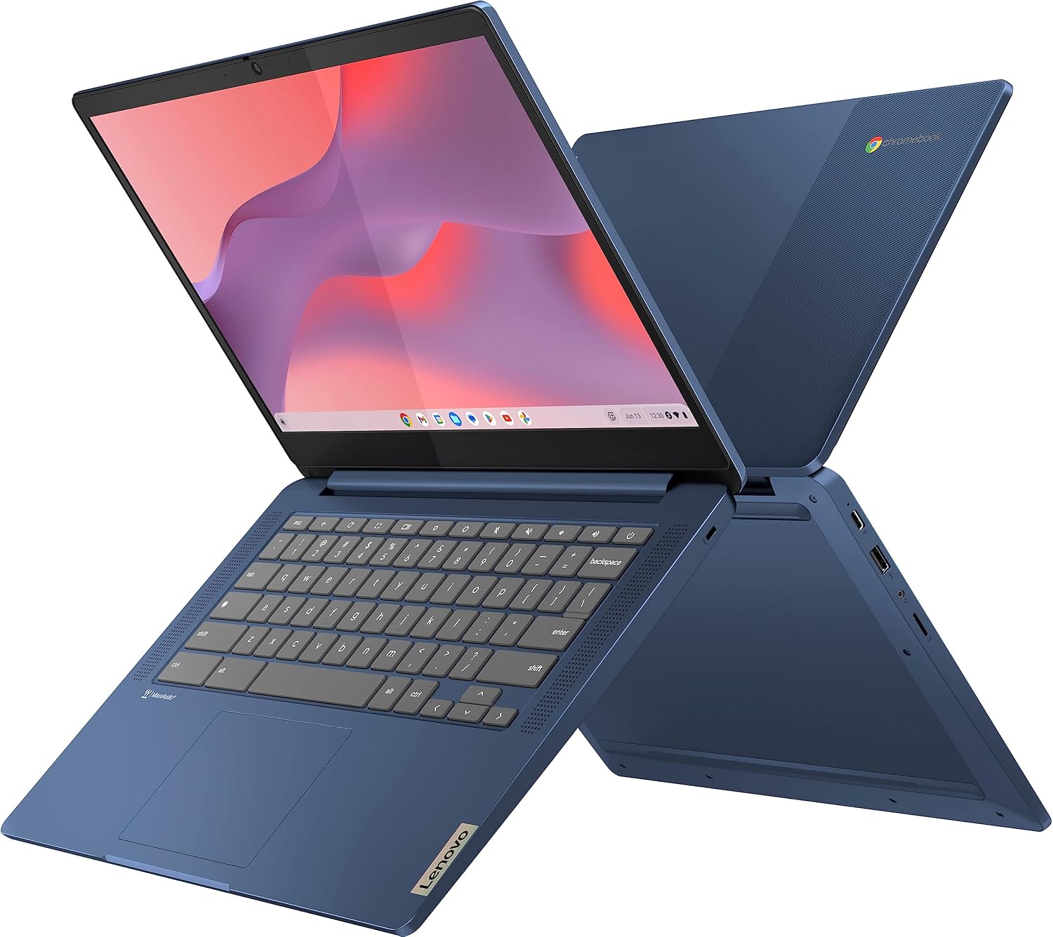 Lenovo 2023 Newest 14'' FHD Touchscreen Slim 3 Chromebook Laptop Business Student, 8-Core MediaTek Kompanio 520 Processor, 4GB RAM, 64GB eMMC, WiFi 6,Chrome OS+MarxsolCables, Abyss Blue