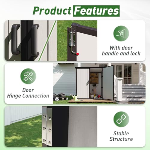 Aoxun 6 x 8 FT Outdoor Storage Shed with Window, Resin Shed with Floor & Lockable Doors, Garden Shed Waterproof Plastic Tool Shed with Sloped Roof for Backyard, Garden, Patio, Lawn, Grey