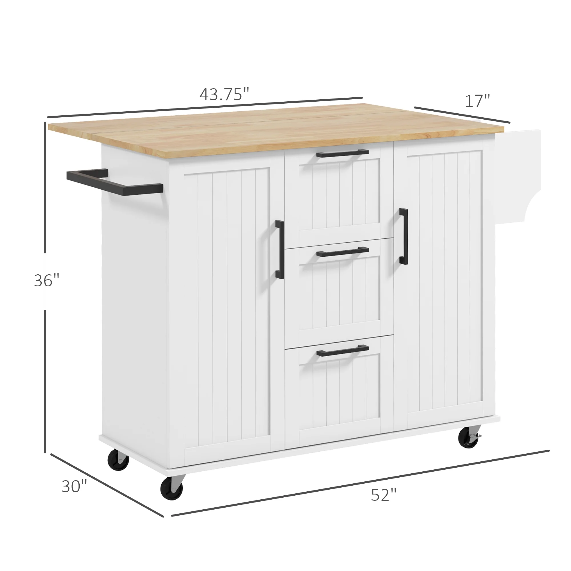 HOMCOM Kitchen Island on Wheels, Kitchen Cart with Drop Leaf, White