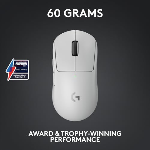 Logitech G PRO X Superlight 2 DEX Wireless Gaming Mouse, 60g pro-Grade Right-Handed Mouse with 5 programmable Buttons, USB-C Charging, 44k DPI Sensor, up to 8 kHz Polling for PC/Mac - White