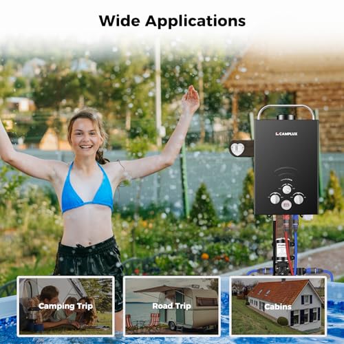 CAMPLUX 2.64 GPM Propane Portable Gas Water Heater, 68,000 BTU Outdoor Tankless Camping Water Heater with Digital Display, White