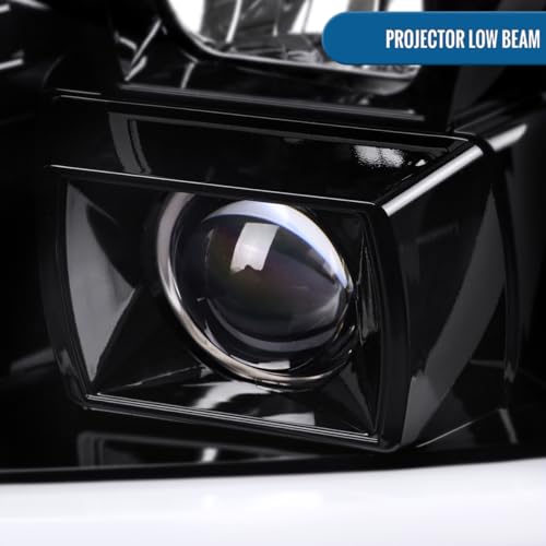 Fits 2007-2014 GMC Yukon XL 1500 2500 Upgraded LED Tube Switchback Sequential Turn Signal Projector Headlights Assembly Pair | Black Smoke