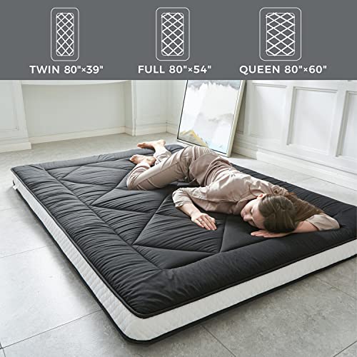Japanese Floor Mattress Futon Mattress, Thicken Sleeping Mattress Foldable & Portable Roll up Camping Mattress, Coffee Full