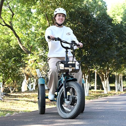DoCred Electric Tricycle for Adults, 20" x 4" Fat Tire Electric Trike, 500W 48V Motorized Electric Bicycle Bikes, 7 Speeds 3 Wheels Ebike with Removable Battery, Aluminum Frame & Large Basket