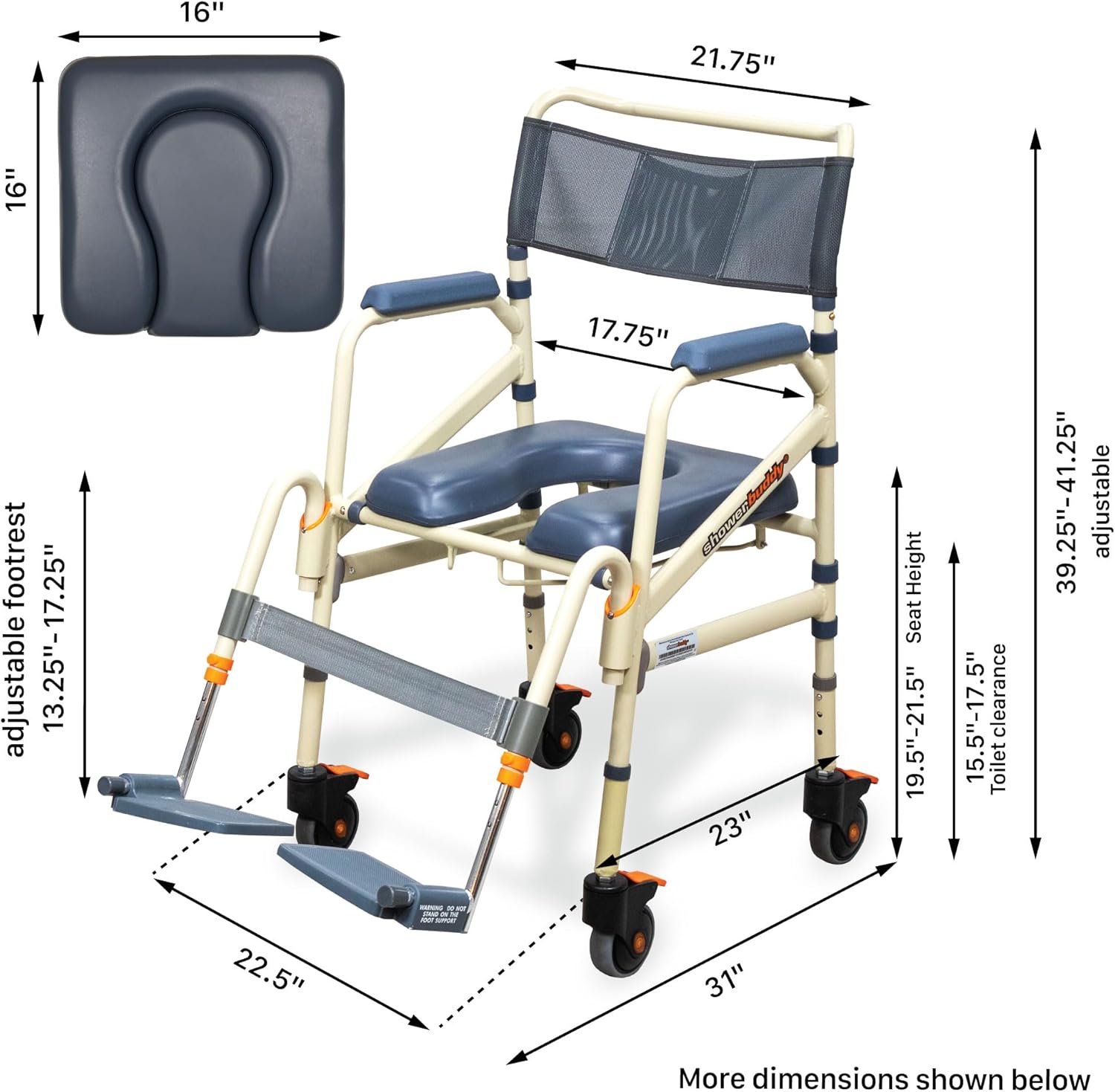SolutionBased - FSA HSA Eligible - Lightweight Aluminum Folding Rolling Shower Chair for Elderly and Disabled - Rolling Commode Shower Wheelchair - Commode - Handicap Shower Chair with Wheels