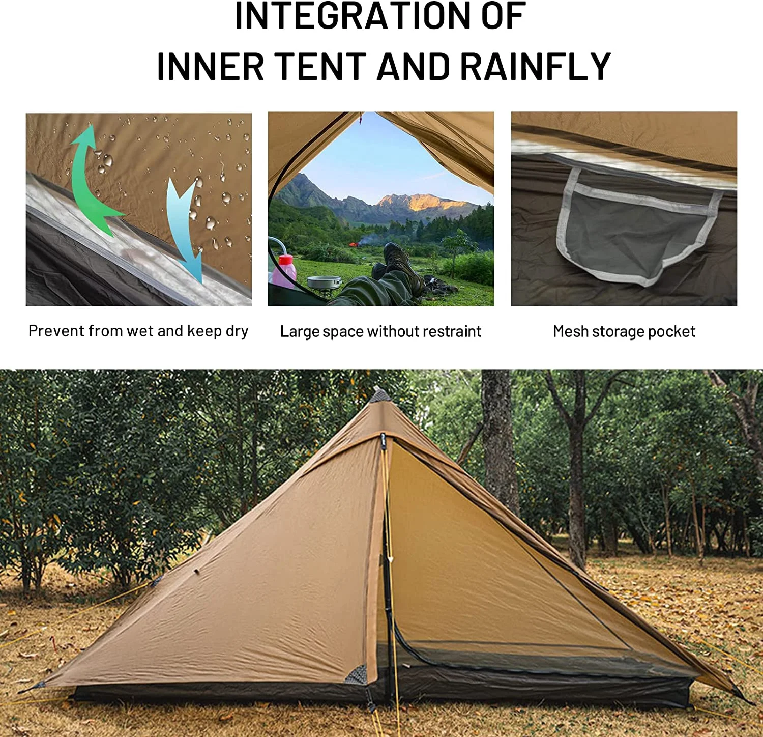 NANYUN Lanshan Ultralight Tent 3-Season Backpacking Tent for 1-Person or 2-Person Camping, Trekking, Kayaking, Climbing, Hiking