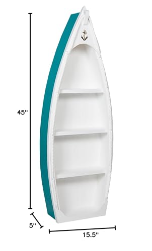 Amish-Made 45 Inch Tall Nautical Rowboat Shaped 4 Tier Wooden Bookshelf, Cardinal Red