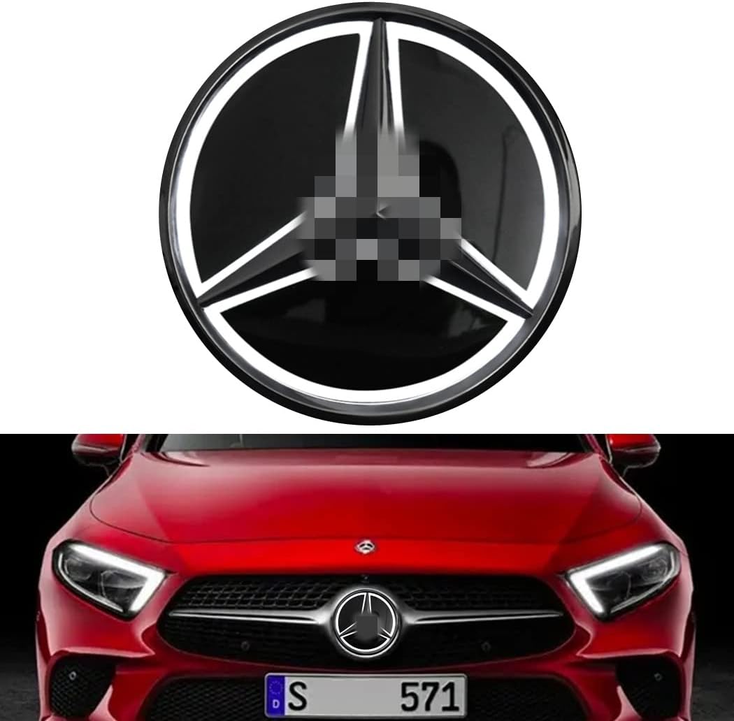 W205 Front Grille Star Emblem LED Logo, Bright Illuminated Badge for 2011-2019 Mercedes C/E/A/B-Class Pack of 2