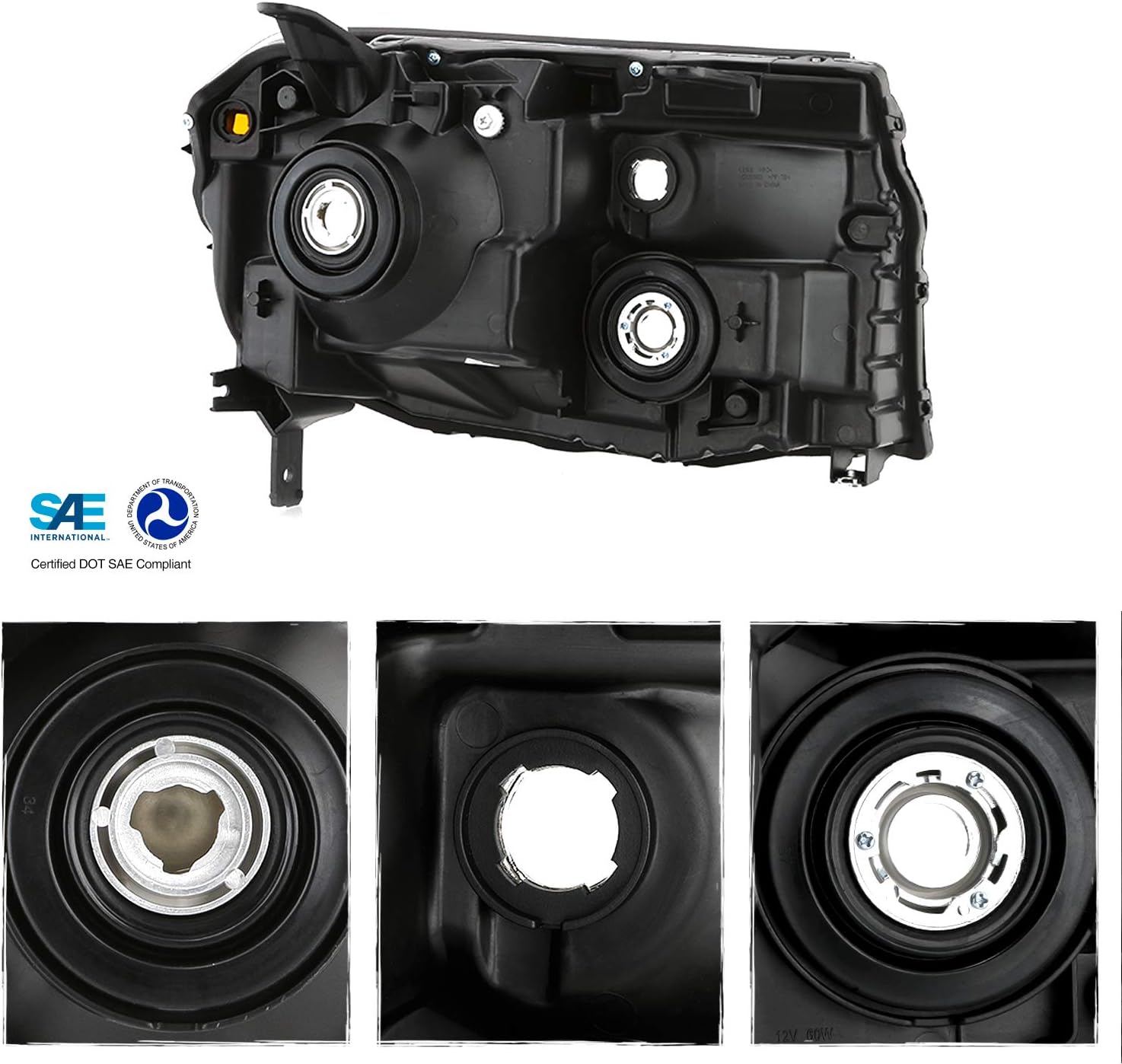 AKKON - Fits 2012 2013 2014 2015 Honda Pilot [Halogen Type] Black Headlights Pair Driver Left+Passenger Right Replacement