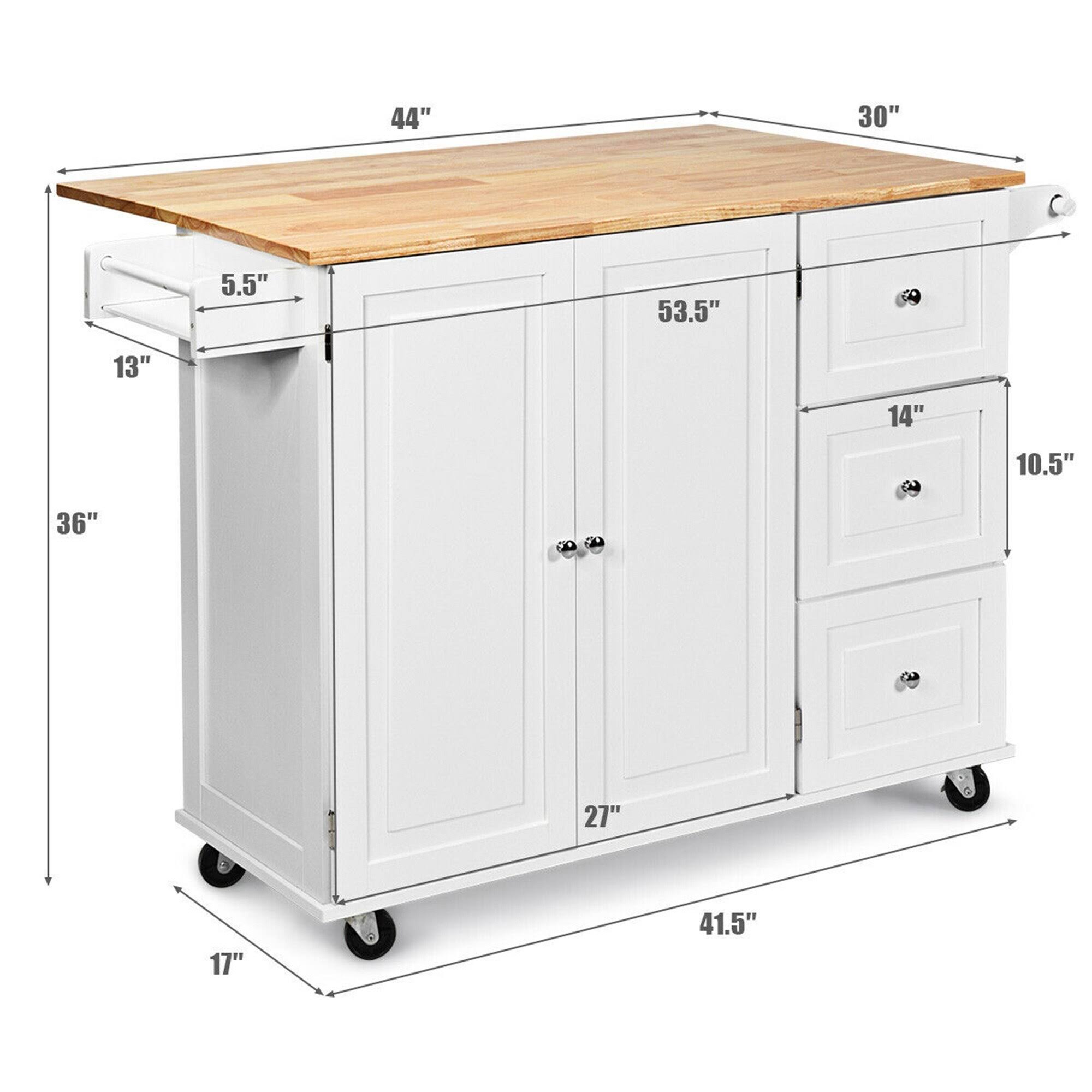 Gymax Drop-Leaf Kitchen Island Trolley Cart Wood Storage Cabinet w/ - See Details - Kitchen Cart - White