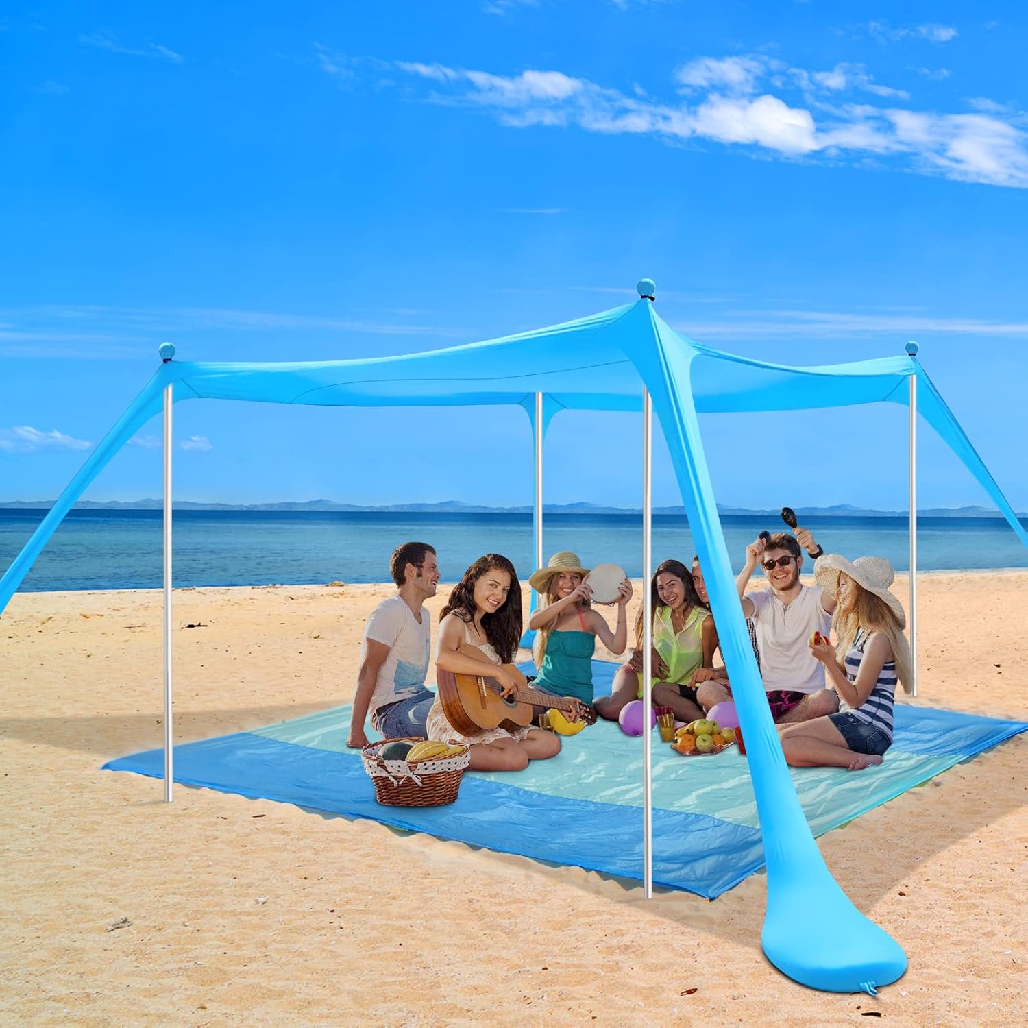 Beach Tent MAXVINI 10×10FT Beach Canopy with 4 Aluminum Poles Beach Shade for 6-8 Adults Pop Up Beach Tent Sun Shelter UPF50+ Easy Setup Beach Tents for Beach Lawn Park Fishing Backyard and Picnic