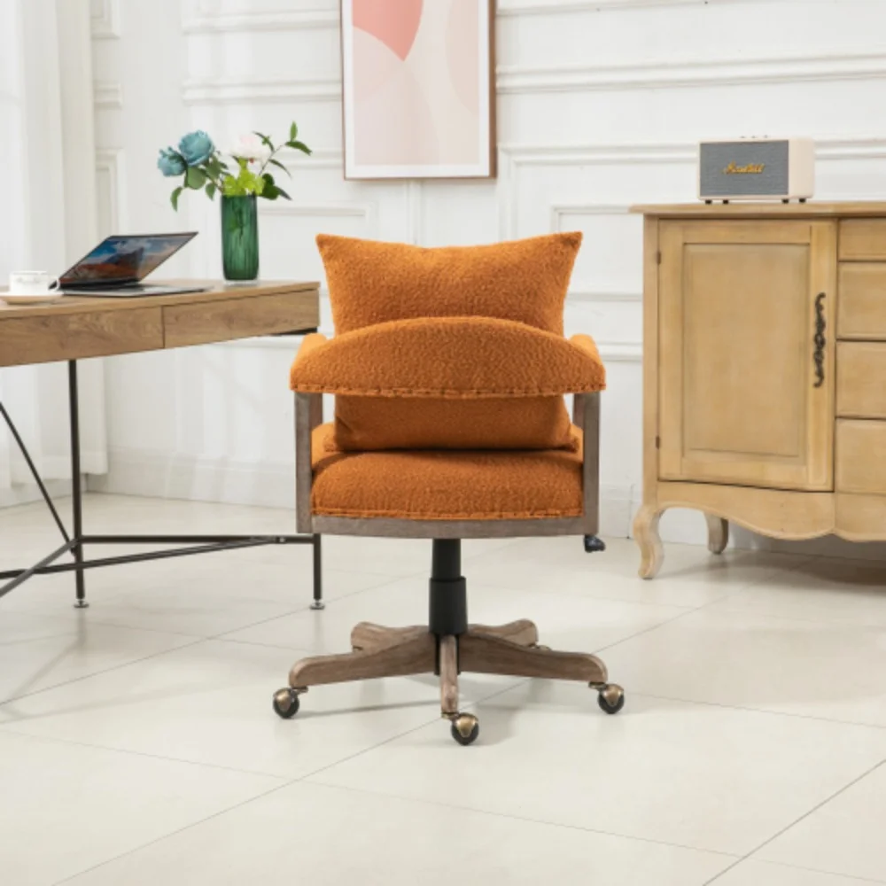 COOLMORE Computer Chair Office Chair Adjustable Swivel Chair Fabric Seat Home Study Chair Orange + Boucle