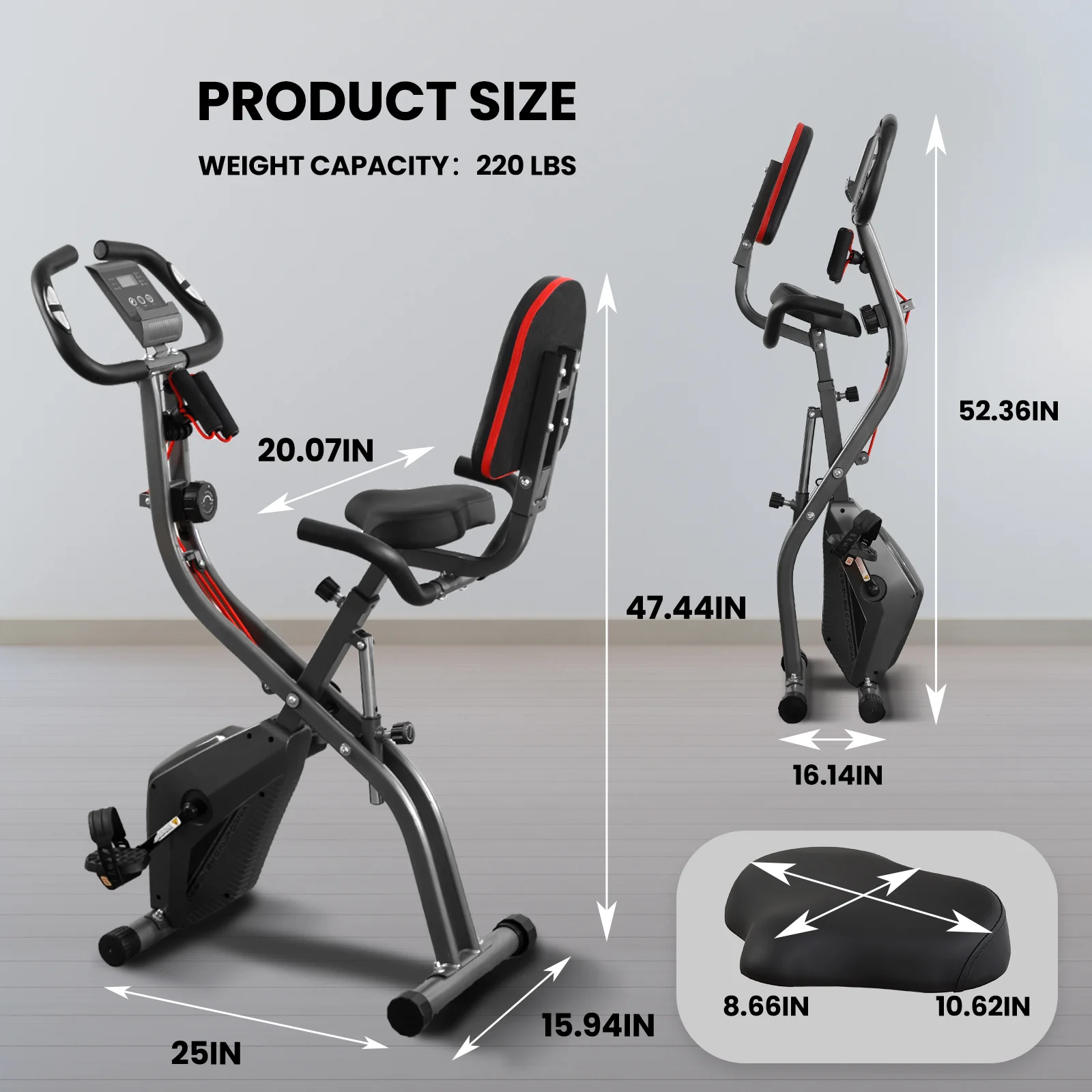 Exercise Bike 3-in-1 Folding Stationary Exercise Equipment 265 LBS Weight Capacity