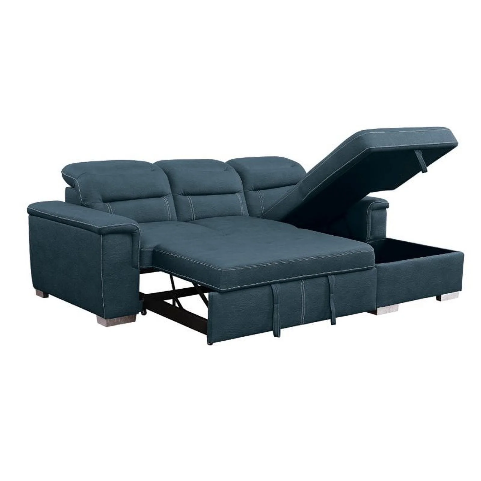 Lexicon Alfio Microfiber Sectional Sofa with Pull Out Bed in Blue