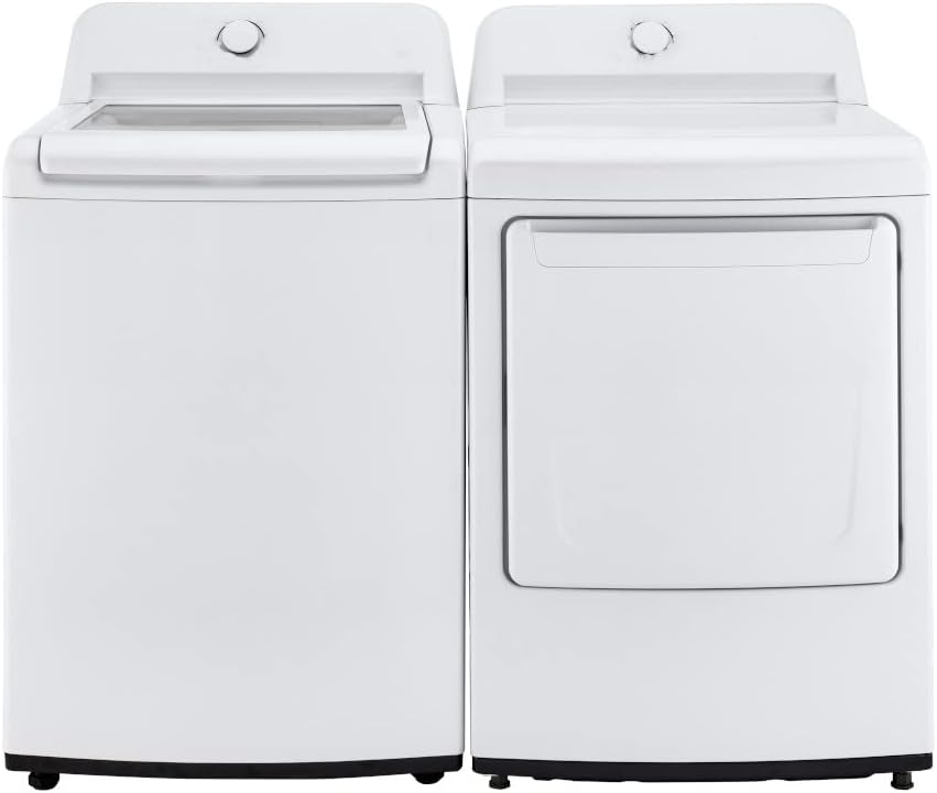 LG WT7005CW Ultra Large Capacity Top-Load Washer with TurboDrum - White with an LG DLE7000W Ultra Large Capacity Electric Dryer with Sensor Dry - White (2021)