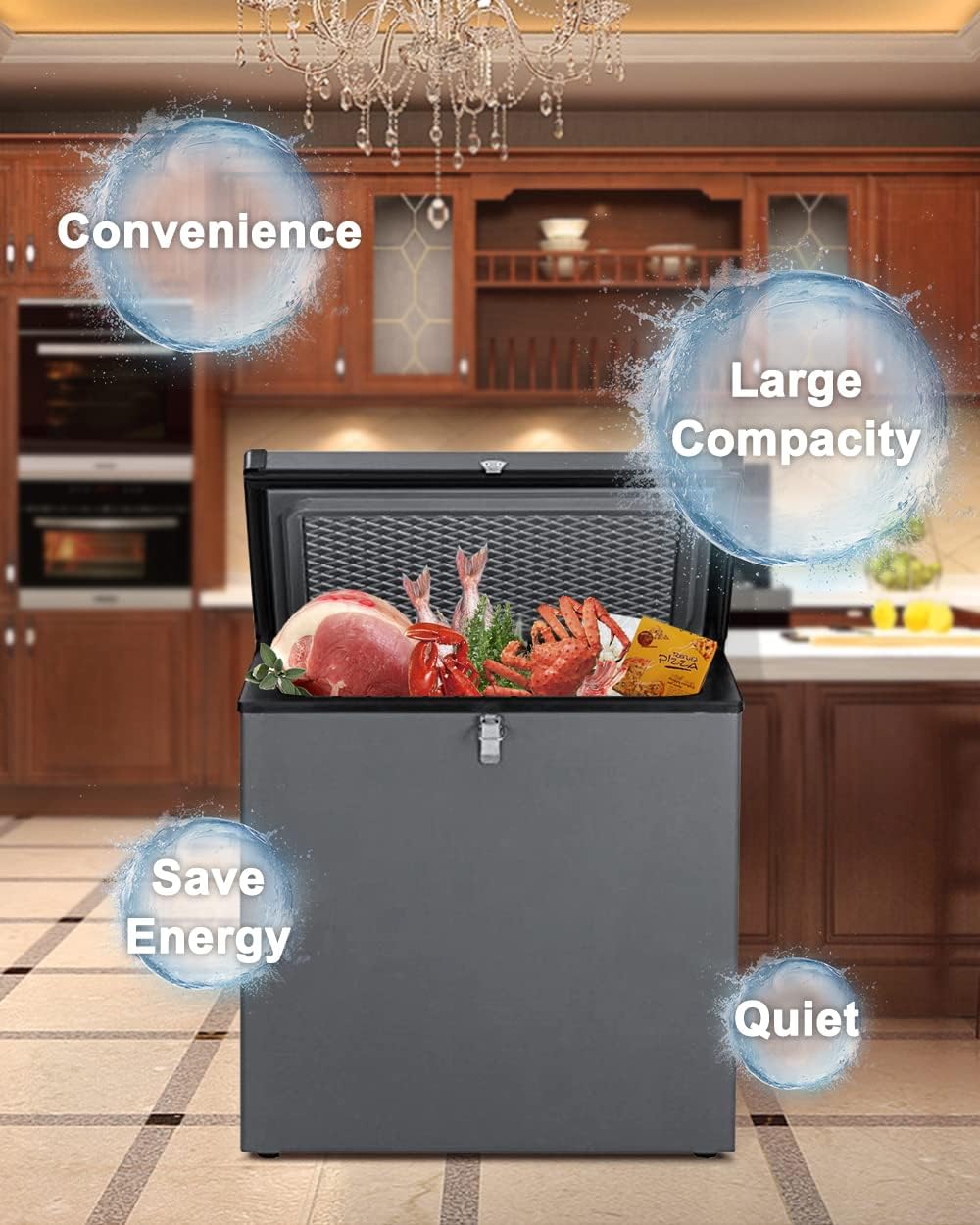 2.4 Cu.Ft Portable Propane Freezer/Fridge, 110V/12V/LPG Small Gas Chest Freezer/Refrigerator with Lock, 3 Way Deep Freezer for Camping, Pulse Ignition, RV, Truck, Outdoor, Off Grid, Black