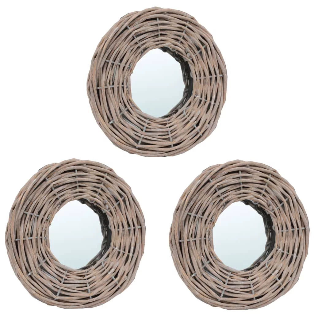 moobody 3 Piece Round Wall Mirror Set Bathroom Vanity Wicker Rattan Frame Glass Wall Mounted Mirrors for Entrance, Hallway, Bedroom, Living Room, Home Furniture Decor