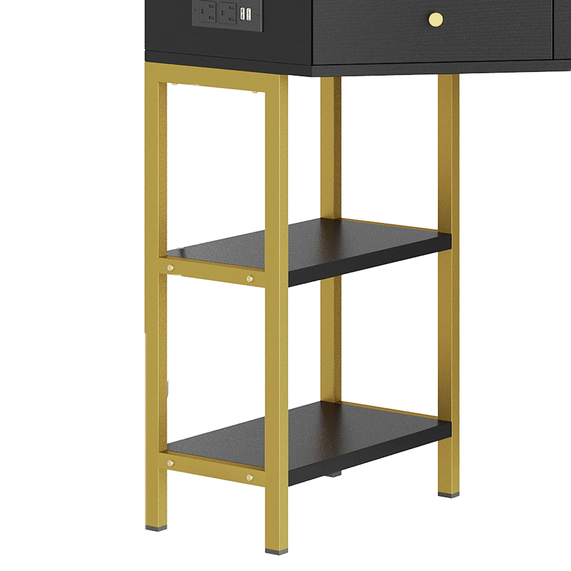 DWVO Corner Vanity Desk With Lights & Mirror, Makeup Vanity with Shelf & 6 Drawers, Vanity Dressing Table for Makeup,Modern Desk Vanity for Bedroom, Black