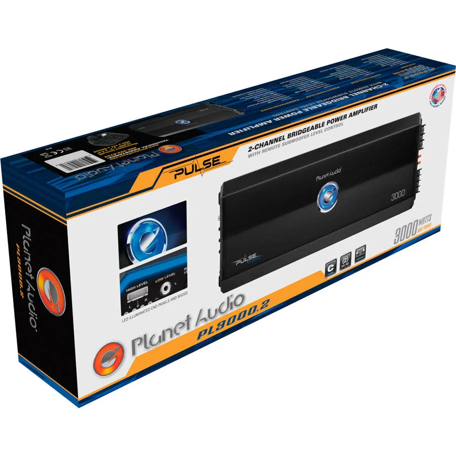 Planet Audio Pulse Series PL3000.2 Class AB 2-Channel Car Amplifier - 3000W