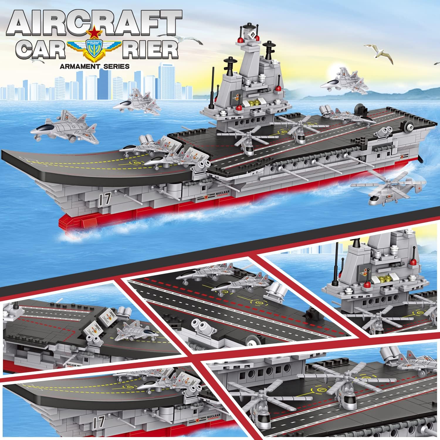 Military Aircraft Carrier Toy Building Blocks Set, 1131 Pieces Army Battleship Aircraft Boat Building Toy with Army Helicopter, Present Gift for Kids Boys Girls 6-12