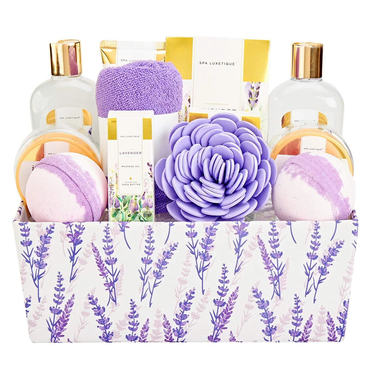 Spa Gift Basket, Spa Luxetique Spa Gift Set, 12pcs Lavender Bath Set with Bubble Bath, Bath Salts, Body Scrub, Bath Lotion & More, Relaxing Home Spa Set for Women Gifts, Perfect Gift S - Curated Treasures Market