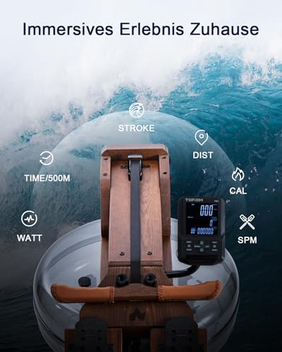 Water Rowing Machine for Home Use, Oak Wood Rower Machine with Dedicated Monitor & Bluetooth App, Upgraded Handle, Adjustable Footpad, Tablet Holder Water Rowing Machine